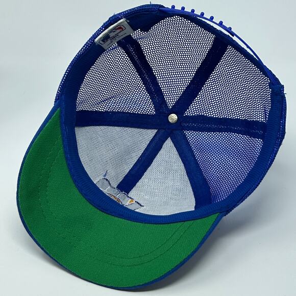 Vintage 80s Milwaukee Brewers Youth Trucker Hat Baseball Cap MLB Snapback Blue - Picture 4 of 13